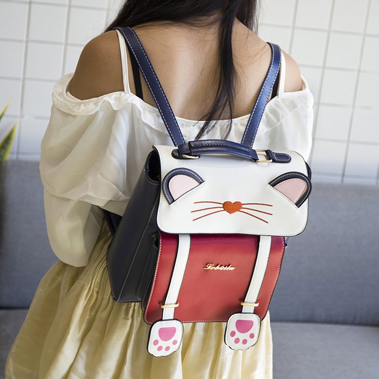 Japonais Mignon Drôle Trois-dimensions Chat Sac À Dos Personnalité Créative De Bande Dessinée Élève Des Animaux Main Cartable Femmes De Sac display picture 10