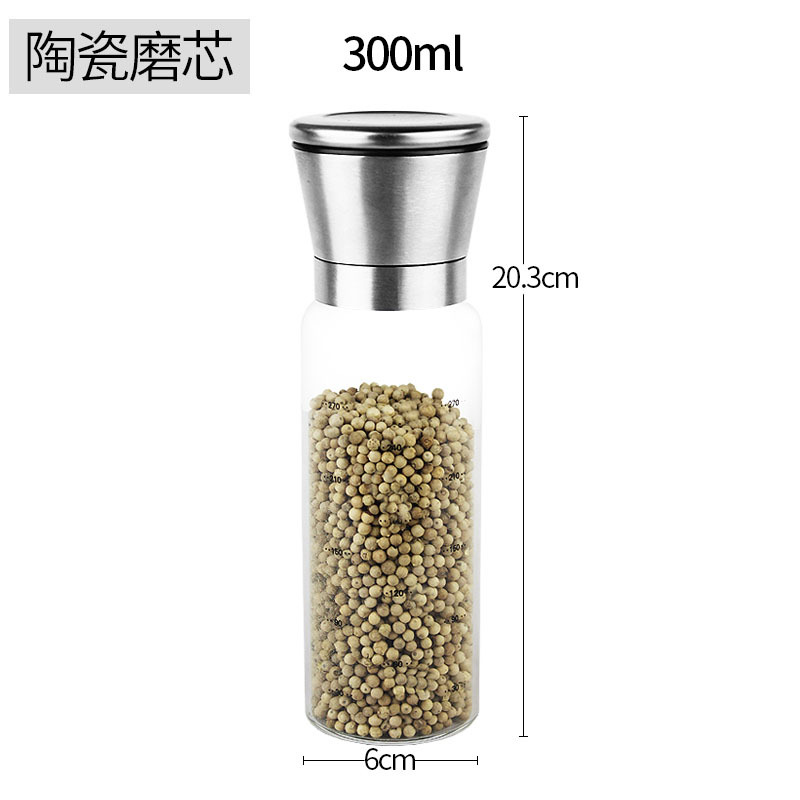 Molinillo de pimienta de vidrio de borosilicato alto, molinillo manual creativo, botella para condimentos de pimienta, artículos de cocina, especias
