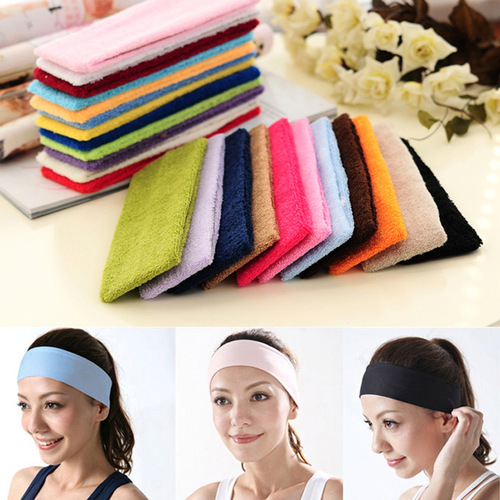 2pcs Aerobics yoga headband for women girls Candy color headband Towel material sports headband sweat-absorbent sports headband