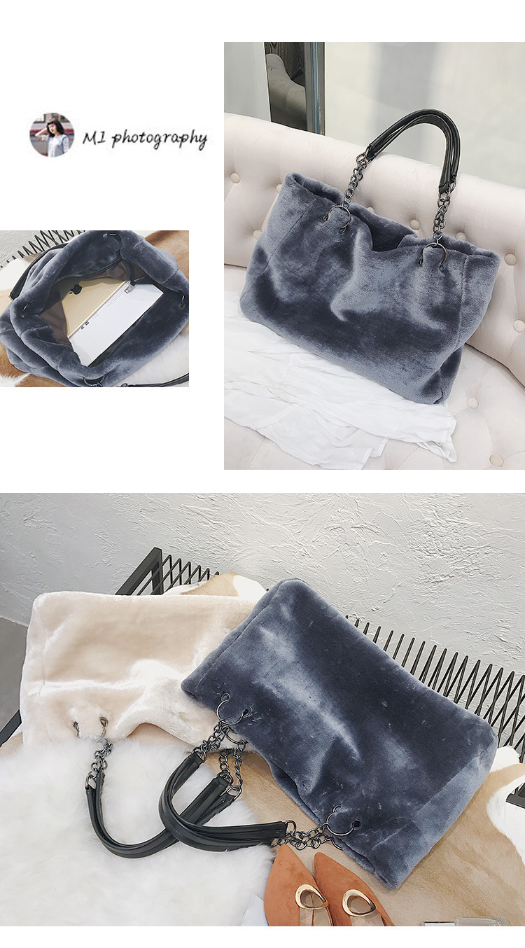 331g Weight Polyester Lining Material Zipper Closure Type Plush Material Solid Color Pattern Vintage Style Style Square Shape Grey, White, Red, Black Color Large Size New Plush   Fashion Plush Big  Shoulder Bags 1