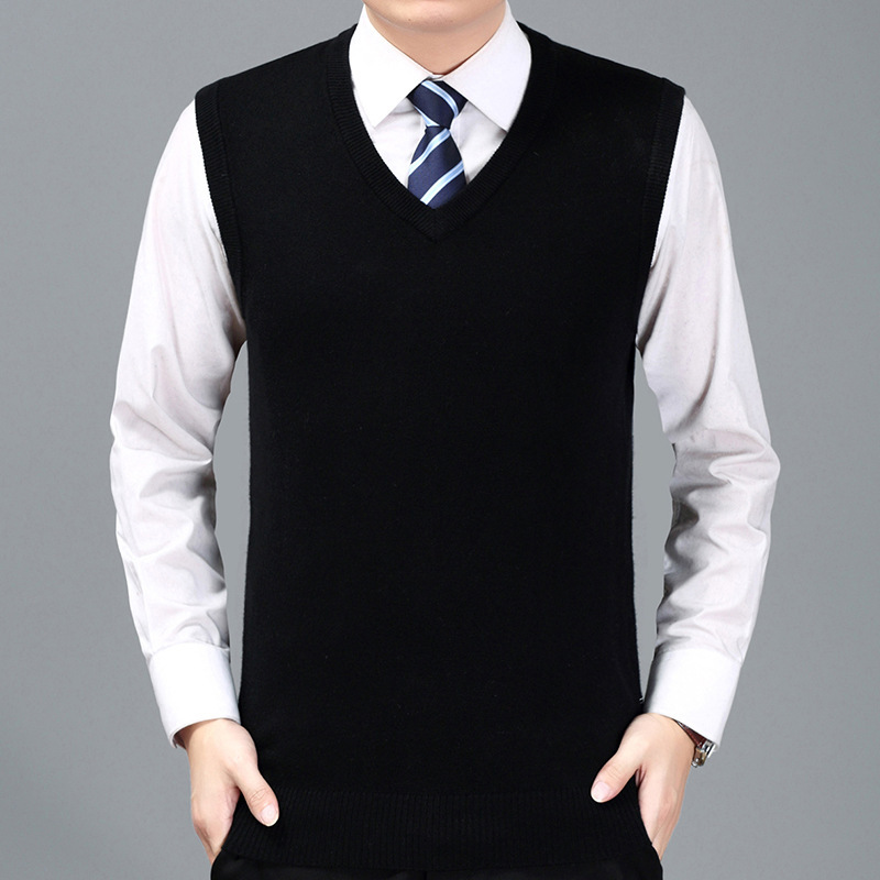 2020 Autumn middle age man Sleeveless vest Thick section Vest Solid knitting waistcoat Priced wholesale