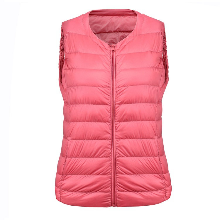 2021 round neck collarless short waistcoat women's light down vest sleeveless inner Vest Jacket for warmth