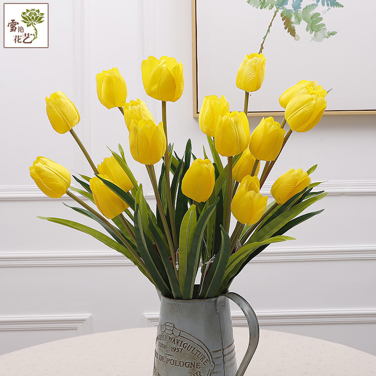 【欧丽菲】3头迷你郁金香 客厅餐桌高档仿真假绢花摆件一件代发|ms