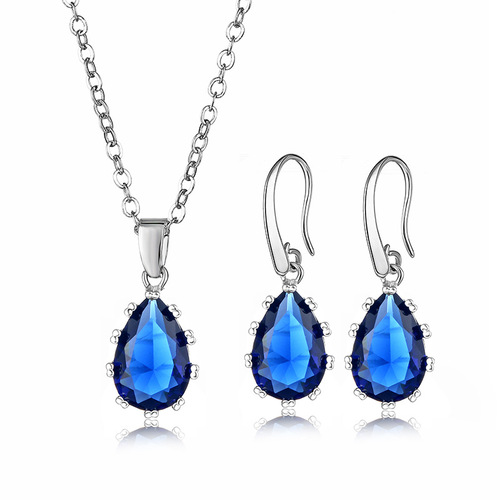 Bridal Jewelry—Waterdrop Zircon Jewelry Set: New European and American Style Necklace, Pendant, and Earring Set—Jewelry Accessories