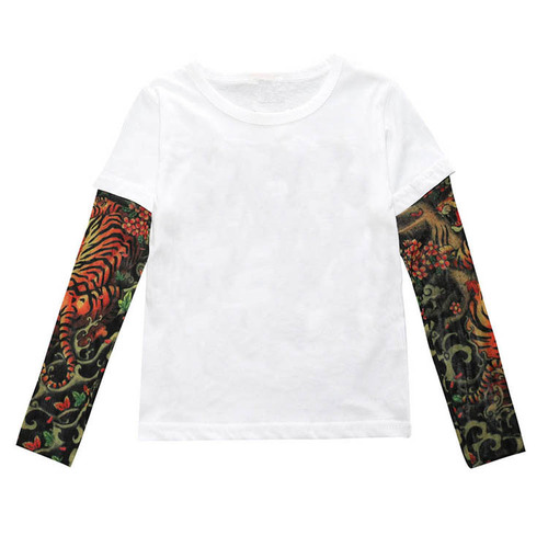 Kids Tales children's clothing INS spring and autumn boys and girls T-shirt European and American long-sleeved splicing hip-hop style flower arm tattoo sleeves