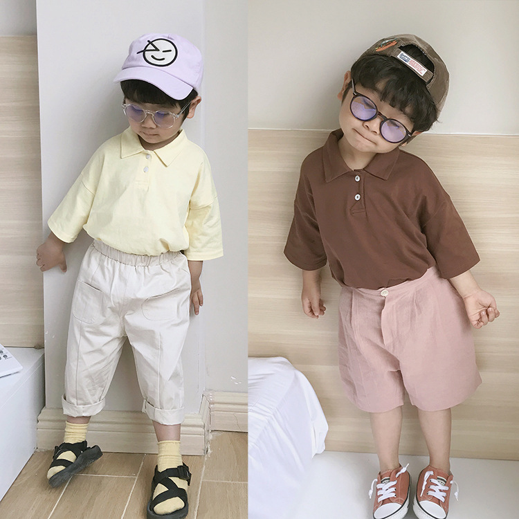 TTCHILD Summer style pure color POLO children Lapel Short sleeved T-shirt Easy shirt pure cotton