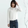 Foreign trade single literary double -layer cotton gauze shirt ingot collar small circle collar striped long -sleeved white shirt cotton female top