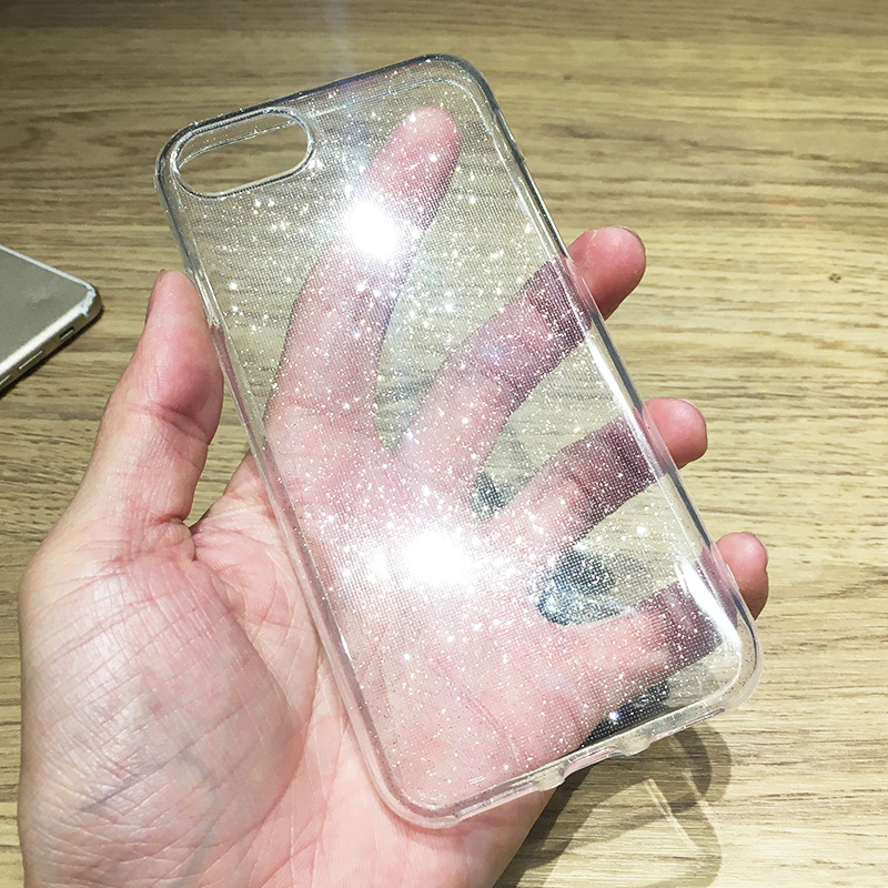 apply iphone7 Transparent Glitter tpu Mobile phone shell Apple Soft silica gel smart cover 8plus New Japanese female