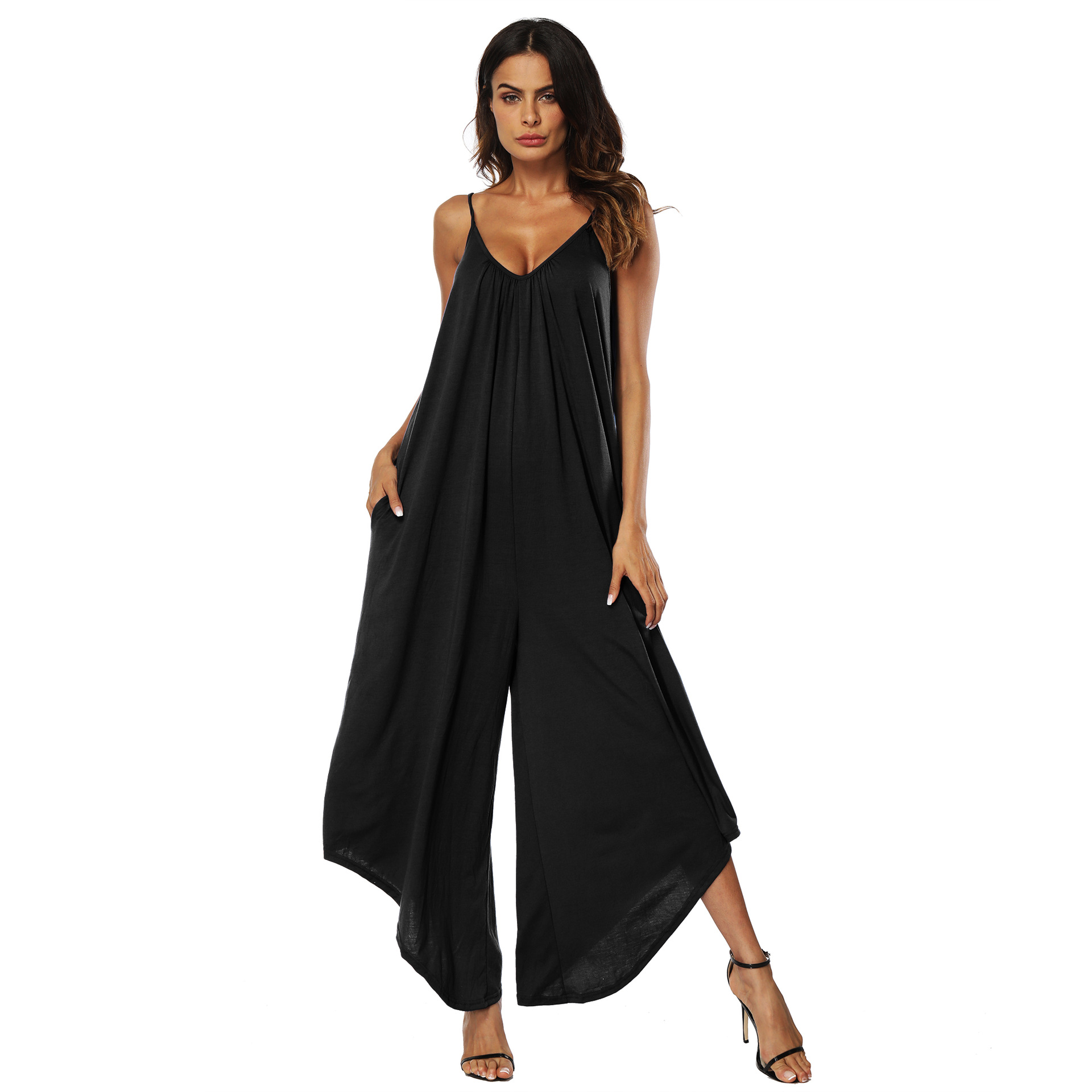 V-neck suspender wide-leg jumpsuit  NSOY28426