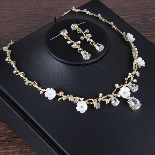 Bride's exquisite drop-shaped zircon necklace and earrings set Korean style wedding dress accessories factory direct sale