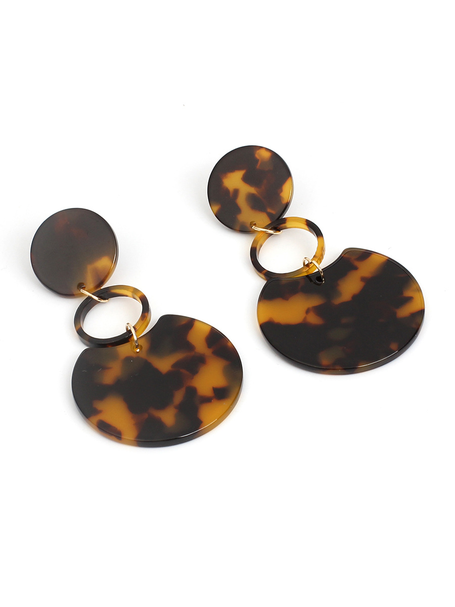 10g Weight No Inlaid Inlay Material Earrings Classification Travel, Birthday, Festival Occasion Geometric Pattern Women'S Gender Retro Style Black Color Korean Leopard Print Amber Acrylic Circle Geometric Acetate Pendant Earrings 2