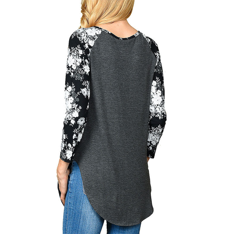 Womens Irregular Hem T Shirt 3 4 Sleeve Round Neck Casual Style Spring Collection Wholesale Available