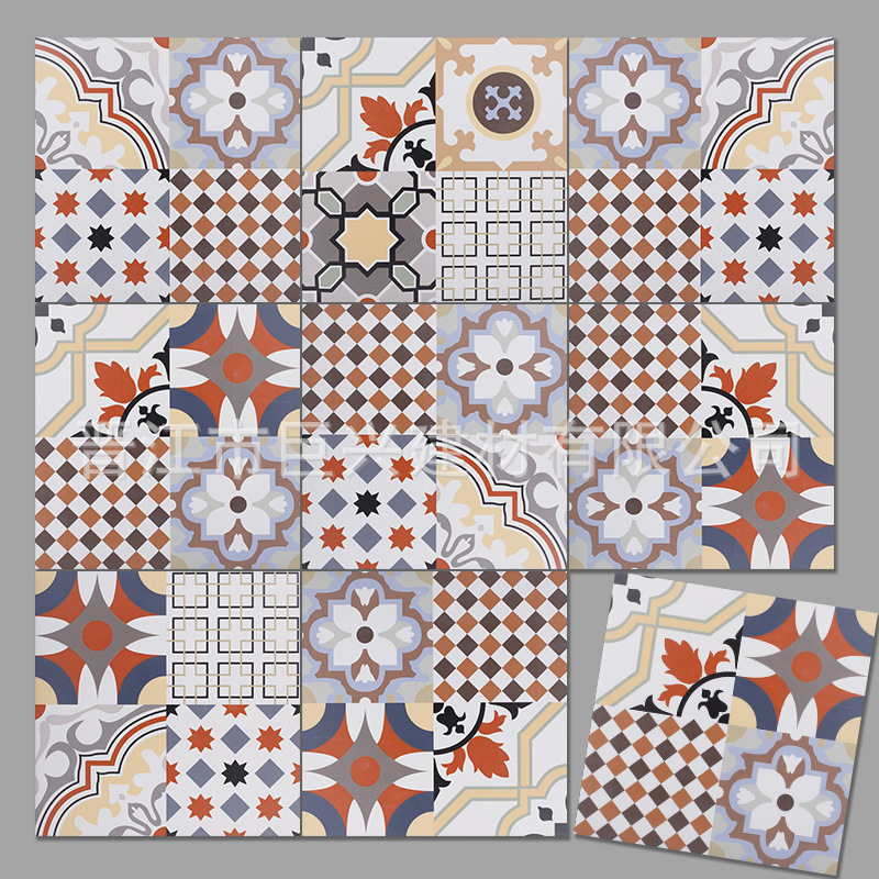 北欧复古小花砖 彩色几何个性厨房墙砖卫防滑生间餐厅地砖瓷砖300