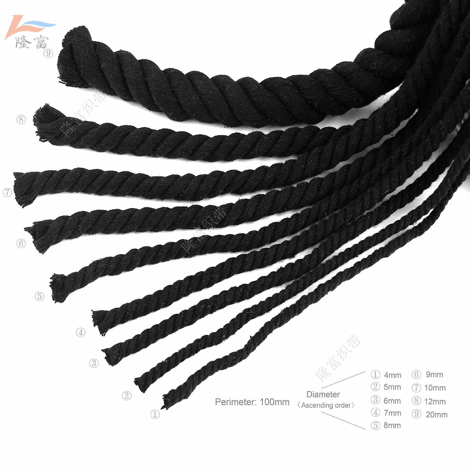 Hand-woven rope 3-strand thick cotton thread store decoration decoration 1 cm 0.5-20mm white black three-strand cotton rope