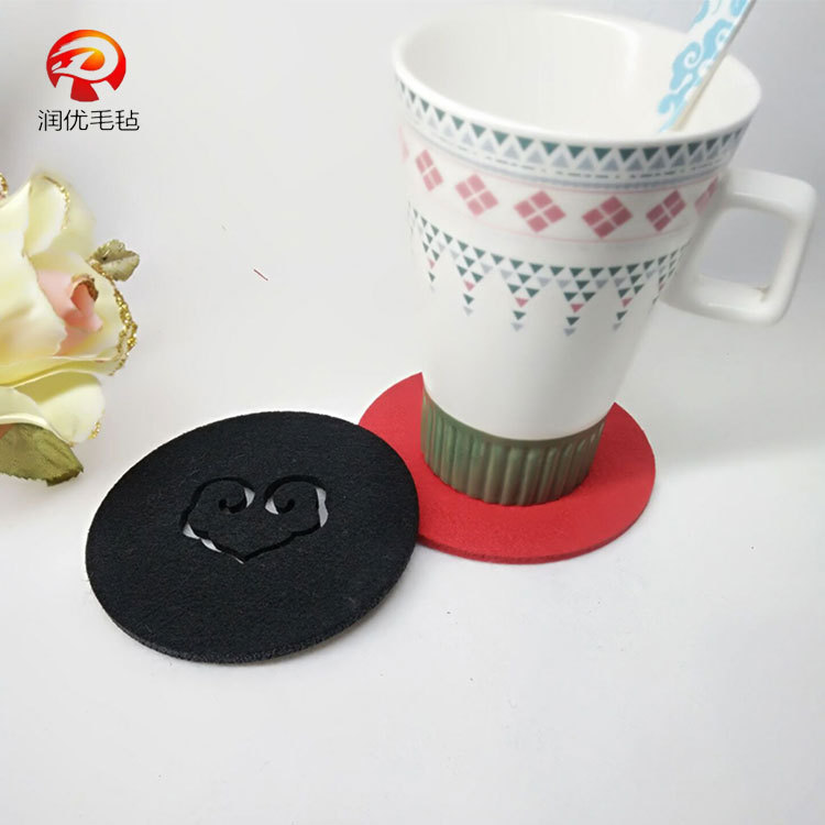 定制毛毡餐桌杯垫 批发灰色圆形隔热吸水毛毡餐桌杯垫 可印logo