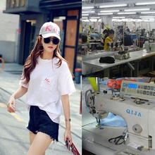 杭州淘工廠女裝圓領純色短袖印花T恤男女情侶裝生產加工來圖定制