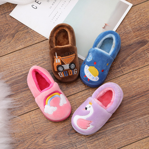  Winter Children's Warm Shoes Cartoon Embroidery Car Boys and Girls Cotton Shoes Home Indoor Shoes