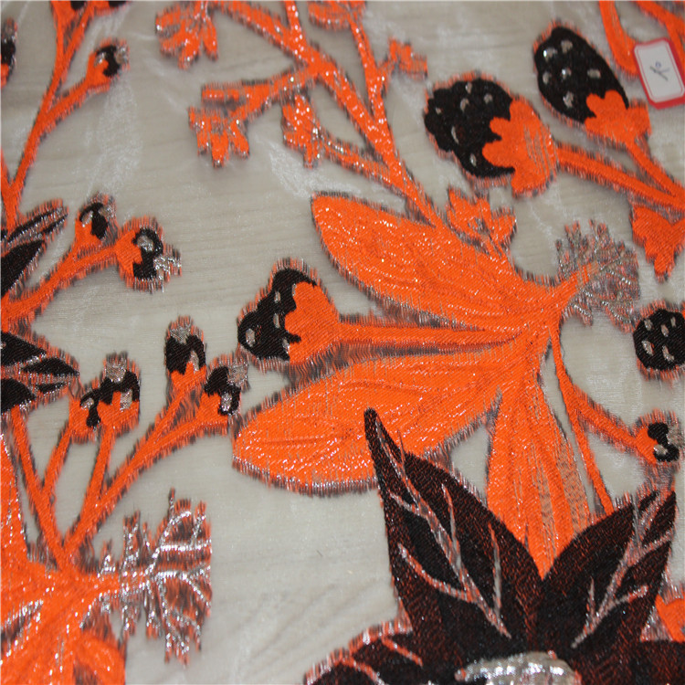 M26%N28% P46%百荷花案欧根纱色织提花面料适用于服装装饰