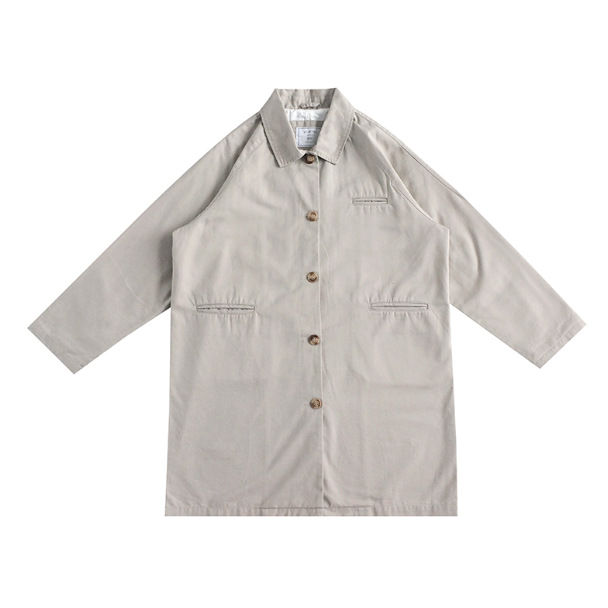 奶兔-自制 日系休閑小個子中長款風衣寬松複古文藝工裝外套女