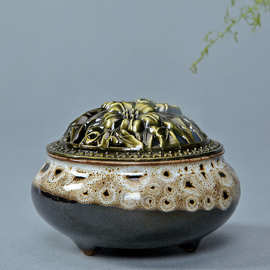 香薰炉盘香 铜盖檀香 窑变香炉多款多色 厂家直销熏香小香炉