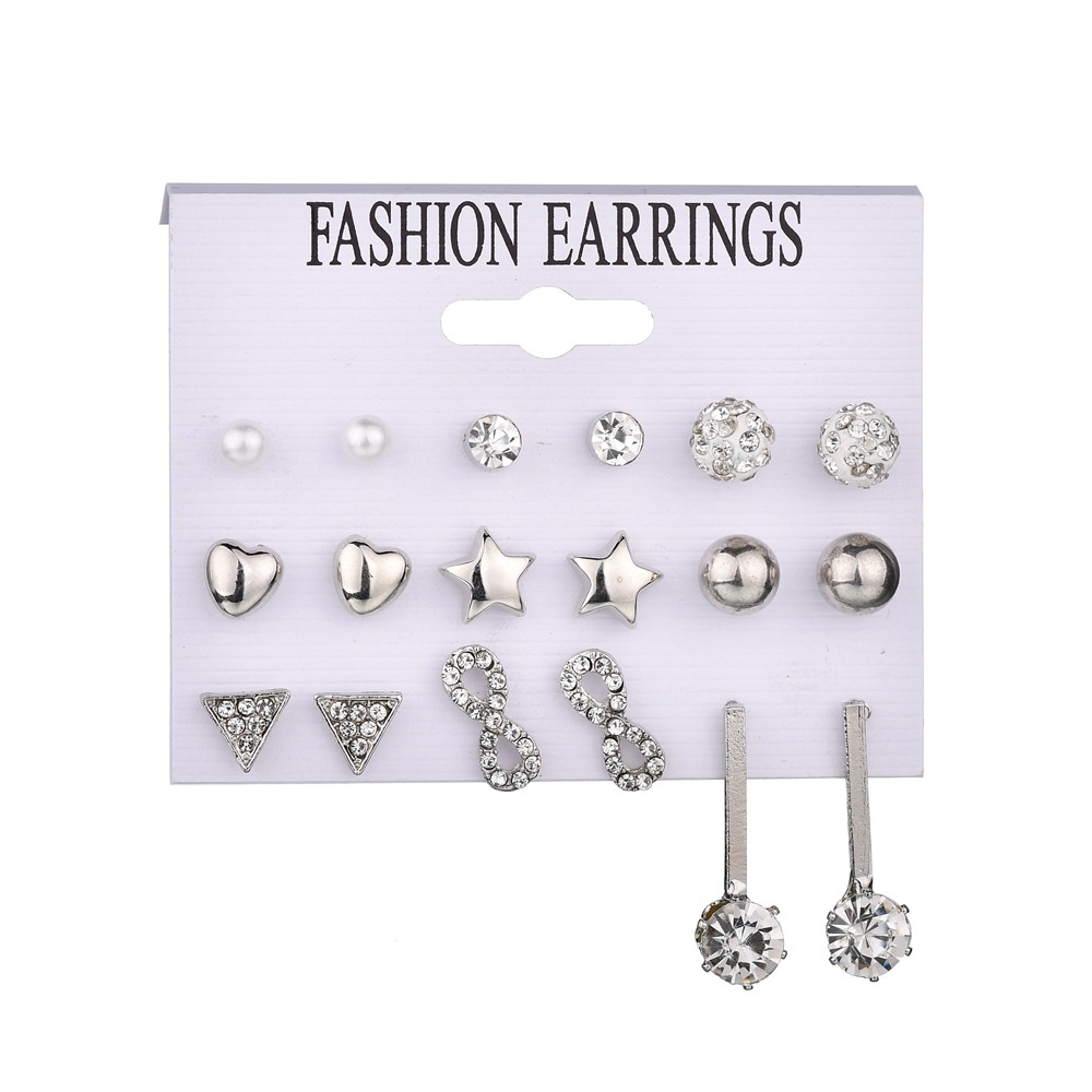 New Fashion Diamond Triangle 8 Word Rhinestone 9 Pair Set Earrings Yiwu Nihaojewelry Wholesale display picture 2