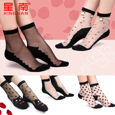 crystal Silk stockings the republic of korea lady Spring and summer With cotton Borneol Socks In cylinder Socks Manufactor Direct selling