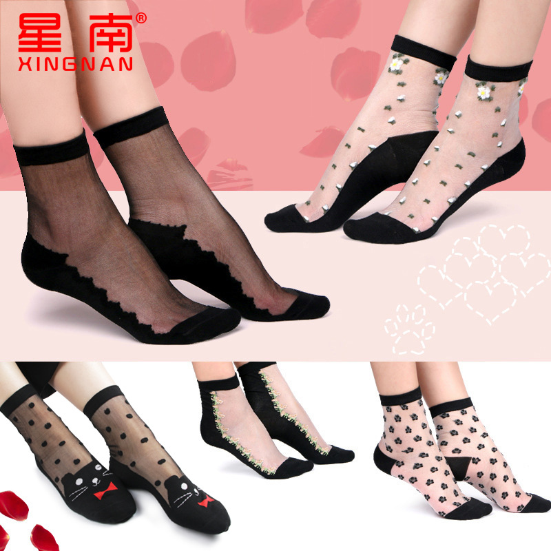 crystal Silk stockings the republic of korea lady Spring and summer With cotton Borneol Socks In cylinder Socks Manufactor Direct selling