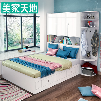 Modern minimalist space 1.5 rice 1.8 Small apartment Master Bedroom Tatami bed Wardrobe bed one High box Storage