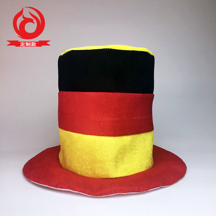 2018 Rusia Copa Mundial de productos del ventilador. Sombrero Alto Alemán. Ventilador de tres colores de sombrero alto. Sombrero de Carnaval a juego de colores