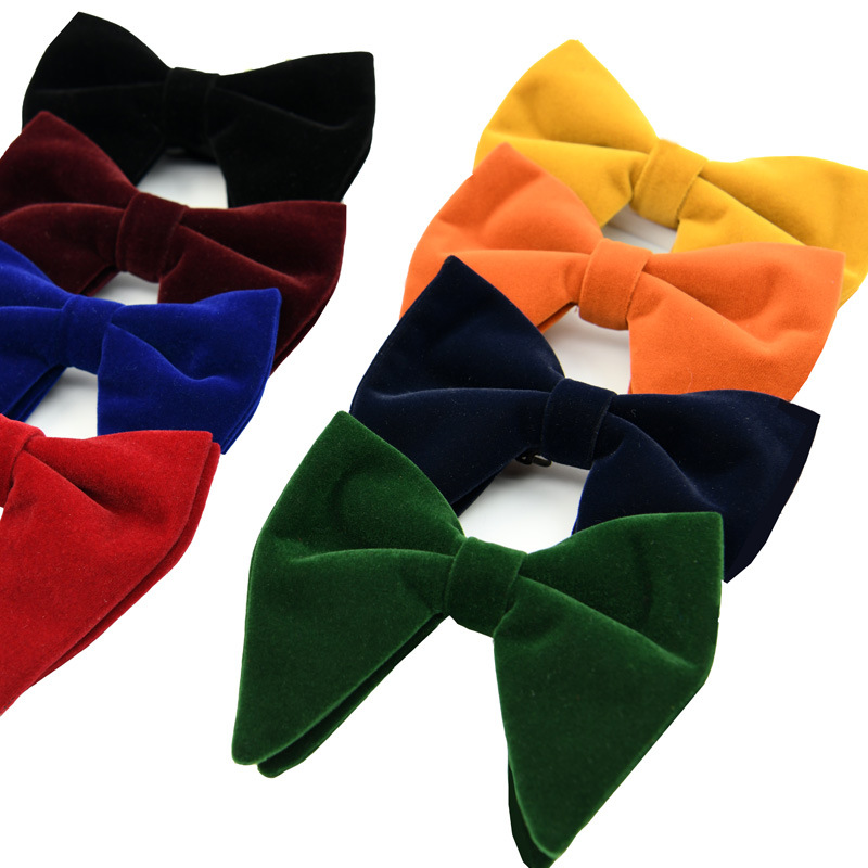 Men's Bow Tie, Tie Flower, Velvet, Double-layer Big Bow, Plain Color, Monochrome, Wine Red, Personalized And Fashionable Ox Horn