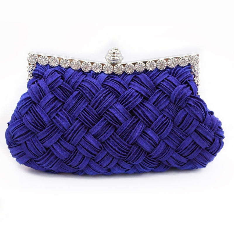 Túi clutch dạ tiệc satin đính đá rhinestone cho cô dâu — Màu trắng, Màu đỏ, Màu tím, Màu xanh đậm chi tiết 6