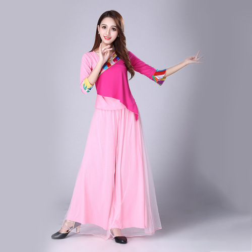 Square dance clothing new set 2018 milk silk material Tibetan dance performance clothing adult one-piece drop shipping