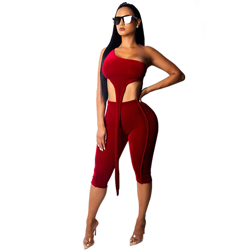 Sexy Sleeveless Tube Hollow Top & Pants Velvet 2-Piece Set Al Por Mayor NSXYZ100464