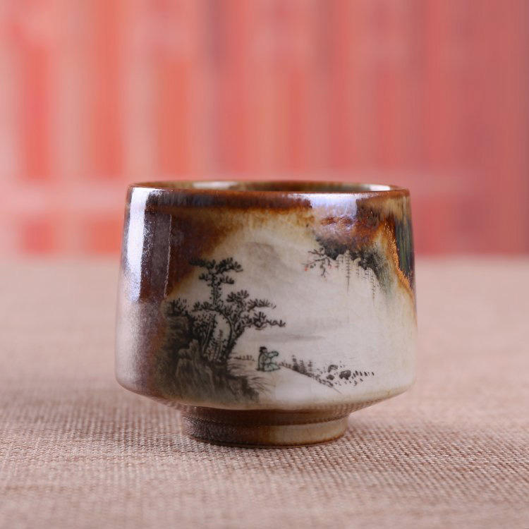 景德镇手工陶瓷杯 手工拉胚手工手绘款名品茶杯 颜色釉彩绘茶杯