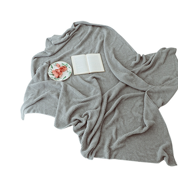 北欧简约风粗针毛线全棉毯子桂花针空调毯盖毯披肩针织毯