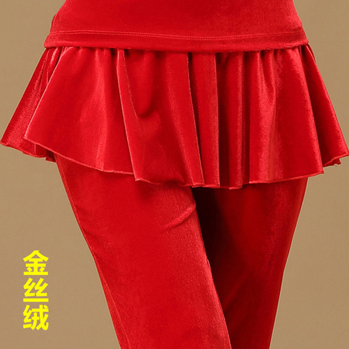 Women girls black red fuchsia velvet latin ballroom dancing pants square dance clothing skirts trousers Latin dance clothing for female