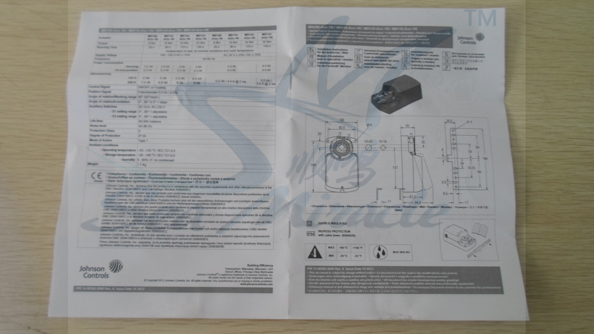 江森 M9109-GGC-4 非弹簧复位驱动器 9Nm电动执行器 江森