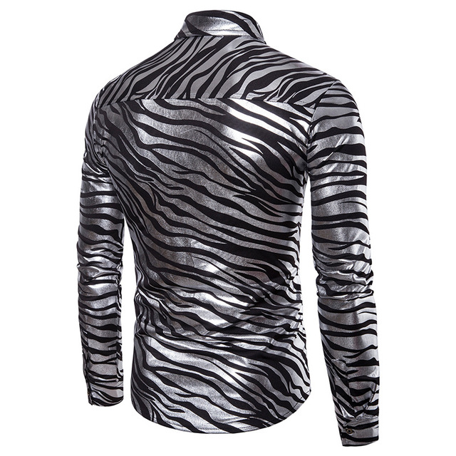 Zebra Stripe printed double-color bronzed men’s long-sleeved Lapel