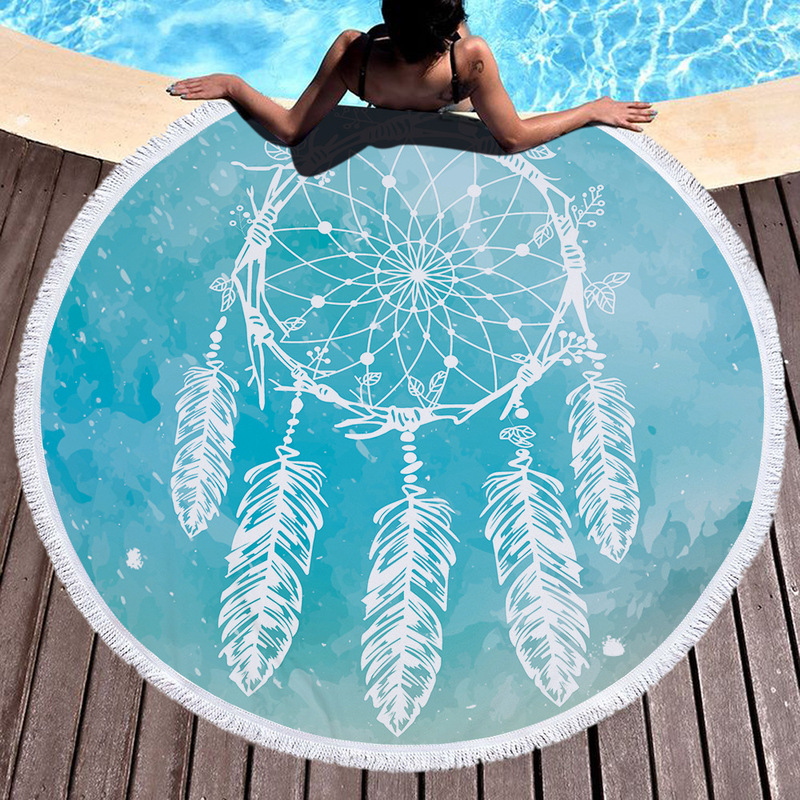 Factory direct microfiber round beach towel yoga mat printing with tassel 150cm foreign trade export dream catching