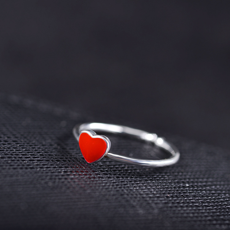 Opening Adjustable Ring Ring Heart Shape Love Red Heart Silver Ring display picture 6