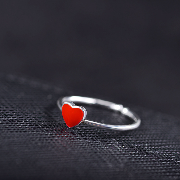 Anillo De Apertura Ajustable Anillo En Forma De Corazón Corazón Rojo Amor Anillo De Plata display picture 6