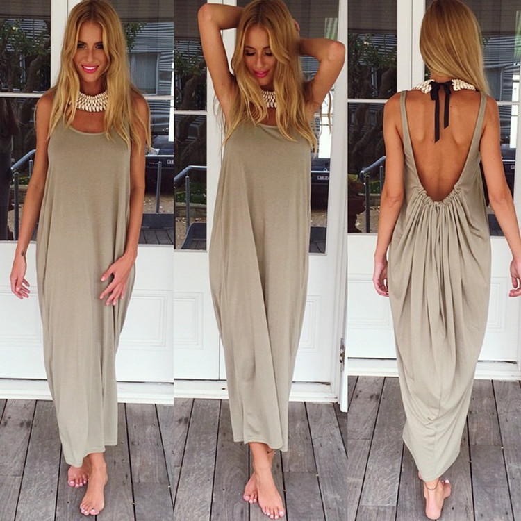 Backless Maxi Dress Loose Fit Sleeveless Available in 5 Colors Perfect for Summer Parties Wholesale Options