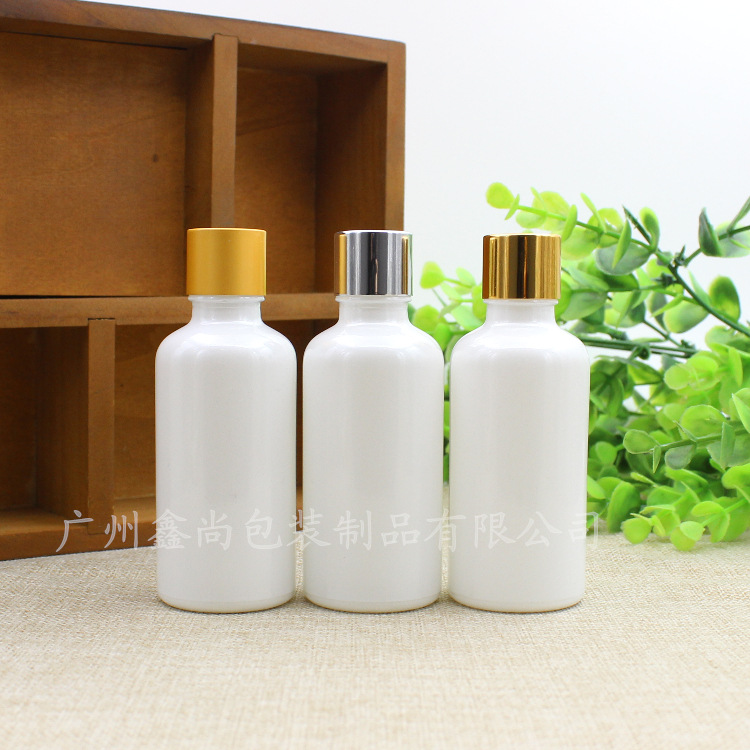 50ml珠光白色玻璃精油瓶精华液瓶子分装瓶子电化铝盖内塞调配空瓶