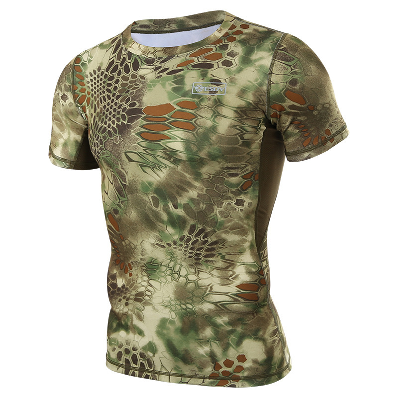 Camiseta táctica verano al aire libre camiseta de secado rápido camuflaje de los hombres de manga corta transpirable ropa de secado rápido entrenamiento de manga corta