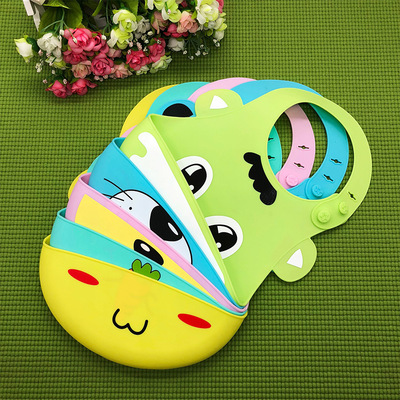 baby Food grade silica gel Rice pocket Children eat pocket waterproof Disposable Cartoon Bibs Adjustable Bib