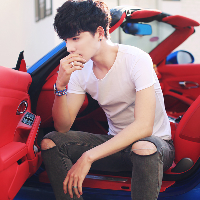 summer new pattern man Solid High-quality Korean Edition Youth Self cultivation Chaopai Short sleeved white T-shirts Base coat