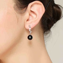韩国气质时尚耳环长款女耳坠黑色玛瑙耳饰品 银耳钉批发 一件代发
