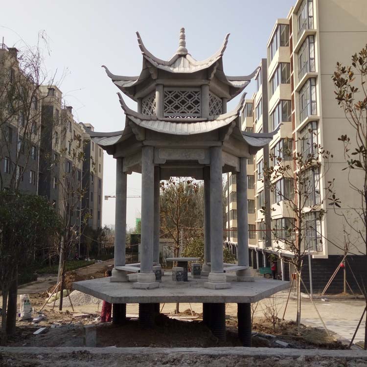 厂家加工石亭子别墅景观户外凉亭晚霞红大理石亭子包安装|ms