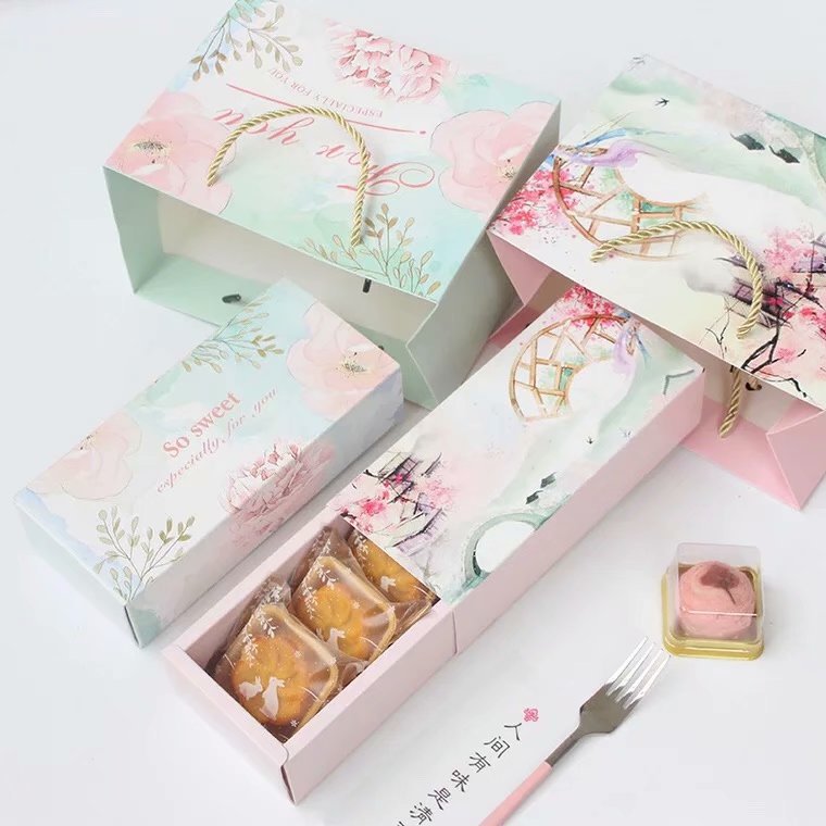 高档烘焙包装 套装礼盒 月饼/马卡龙/雪媚娘饼干包装盒粉蓝抽式盒