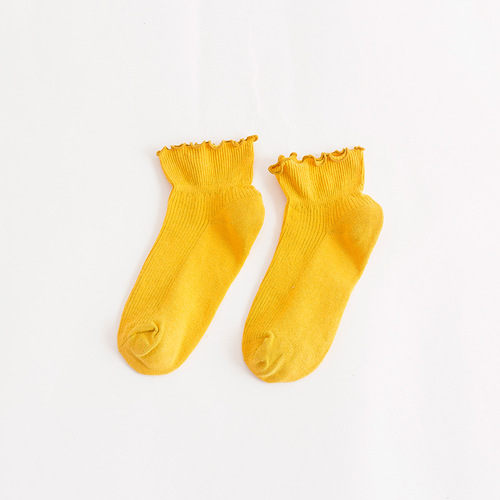 Cotton candy-colored fungus-edged boat socks, fashionable and sweet short socks, factory direct sales, 10 colors for autumn and winter women's socks